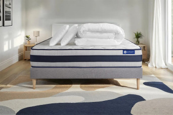 Pack lit complet 140x190 cm - Matelas + Sommier Gris (en kit) + 2 oreillers + Couette - Actilatex Ergo