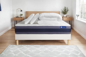 Pack lit complet 200x200 cm - Matelas + Sommier Blanc (en kit) + 2 oreillers + Couette - Actilatex Morpho