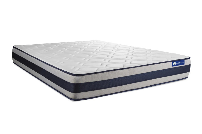 Pack lit complet 140x200 cm - Matelas + Sommier Blanc (en kit) + 2 oreillers + Couette - Actimemo Ergo