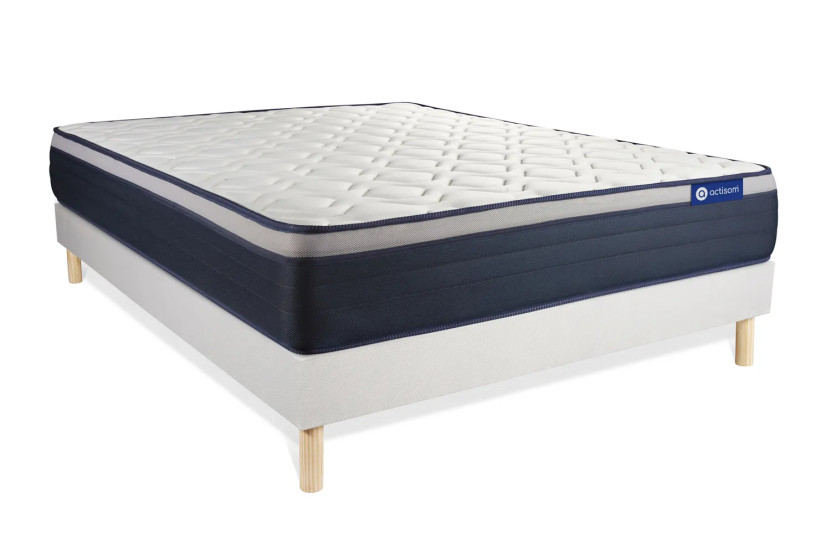Ensemble Matelas Sommier 120x200 cm - Sommier Blanc (en kit) - Actimemo Max