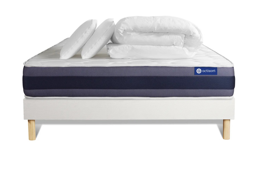 Pack lit complet 140x190 cm - Matelas + Sommier Blanc (en kit) + 2 oreillers + Couette - Actilatex Morpho