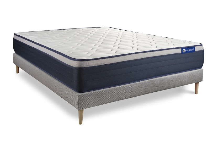 Ensemble Matelas Sommier 160x200 cm - Sommier Gris (en kit) - Actimemo Max