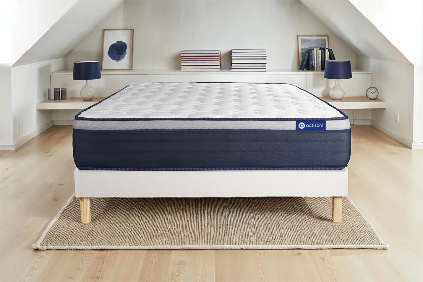 Ensemble Matelas Sommier 90x200 cm - Sommier Blanc (en kit) - Actimemo Max
