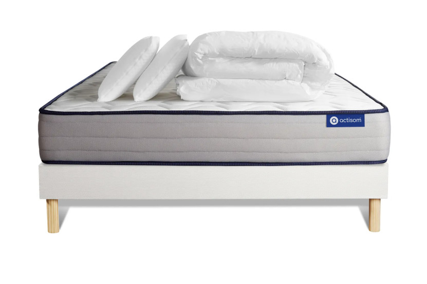 Pack lit complet 180x200 cm - Matelas + Sommier Blanc (en kit) + 2 oreillers + Couette - Actimemo Form