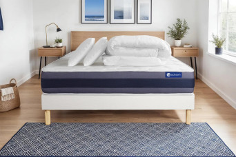 Pack lit complet 180x200 cm - Matelas + Sommier Blanc (en kit) + 2 oreillers + Couette - Actiflex Morpho