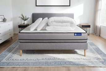 Pack lit complet 200x200 cm - Matelas + Sommier Gris (en kit) + 2 oreillers + Couette - Actiflex Night