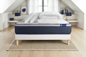 Pack lit complet 160x200 cm - Matelas + Sommier Blanc (en kit) + 2 oreillers + Couette - Actiflex Max