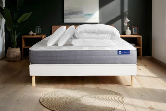 Pack lit complet 180x200 cm - Matelas + Sommier Blanc (en kit) + 2 oreillers + Couette - Actiflex Dream