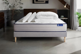 Pack lit complet 140x190 cm - Matelas + Sommier Gris (en kit) + 2 oreillers + Couette - Actilatex Form