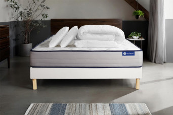Pack lit complet 200x200 cm - Matelas + Sommier Blanc (en kit) + 2 oreillers + Couette - Actimemo Form