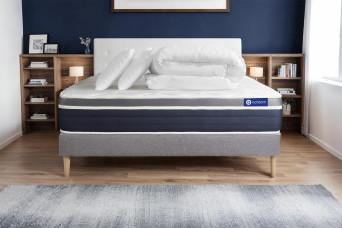 Pack lit complet 160x200 cm - Matelas + Sommier Gris (en kit) + 2 oreillers + Couette - Actiflex Confort