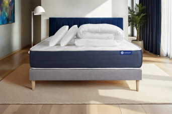 Pack lit complet 200x200 cm - Matelas + Sommier Gris (en kit) + 2 oreillers + Couette - Actilatex Sleep