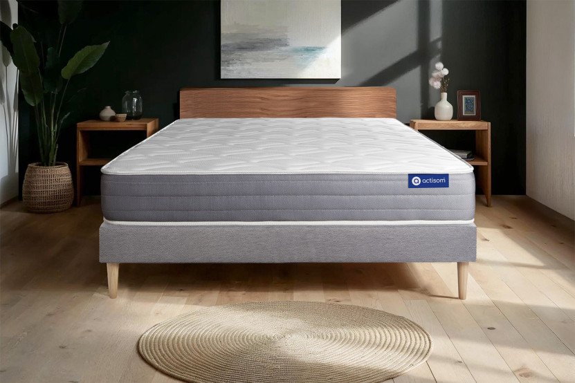 Ensemble Matelas Sommier 90x190 cm - Sommier Gris (en kit) - Actiflex Dream