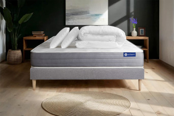 Pack lit complet 200x200 cm - Matelas + Sommier Gris (en kit) + 2 oreillers + Couette - Actilatex Dream