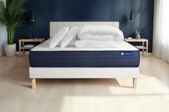 Pack lit complet 140x200 cm - Matelas + Sommier Blanc (en kit) + 2 oreillers + Couette - Actimemo Life