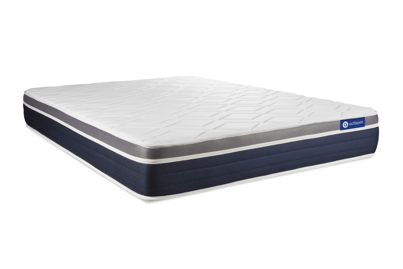 Pack lit complet 200x200 cm - Matelas + Sommier Blanc (en kit) + 2 oreillers + Couette - Actimemo Confort