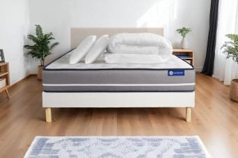 Pack lit complet 200x200 cm - Matelas + Sommier Blanc (en kit) + 2 oreillers + Couette - Actiflex Pur