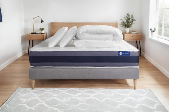 Pack lit complet 200x200 cm - Matelas + Sommier Gris (en kit) + 2 oreillers + Couette - Actilatex Morpho