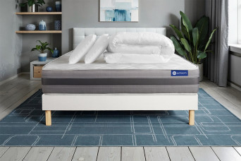 Pack lit complet 200x200 cm - Matelas + Sommier Blanc (en kit) + 2 oreillers + Couette - Actiflex Relax