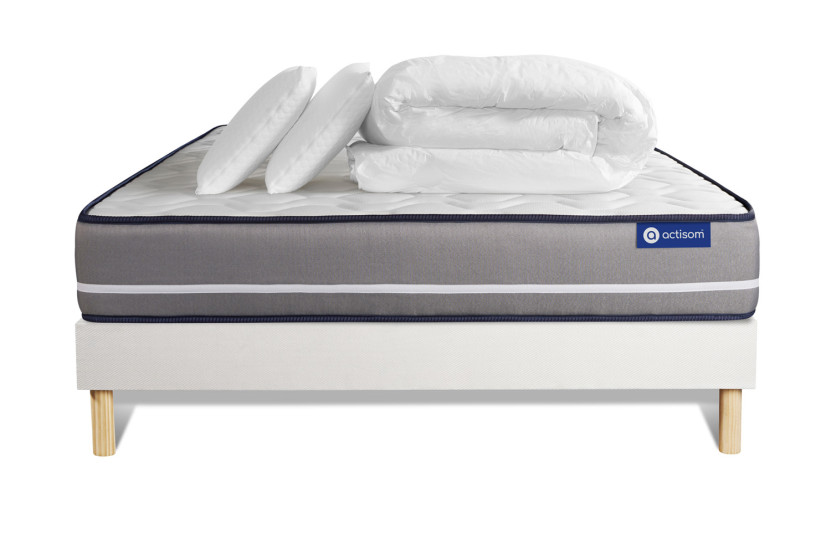 Pack lit complet 160x200 cm - Matelas + Sommier Blanc (en kit) + 2 oreillers + Couette - Actilatex Pur