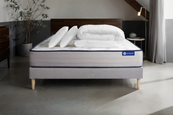 Pack lit complet 180x200 cm - Matelas + Sommier Gris (en kit) + 2 oreillers + Couette - Actiflex Form