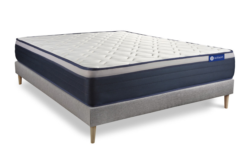 Ensemble Matelas Sommier 120x200 cm - Sommier Gris (en kit) - Actimemo Max