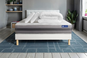 Pack lit complet 200x200 cm - Matelas + Sommier Blanc (en kit) + 2 oreillers + Couette - Actilatex Relax