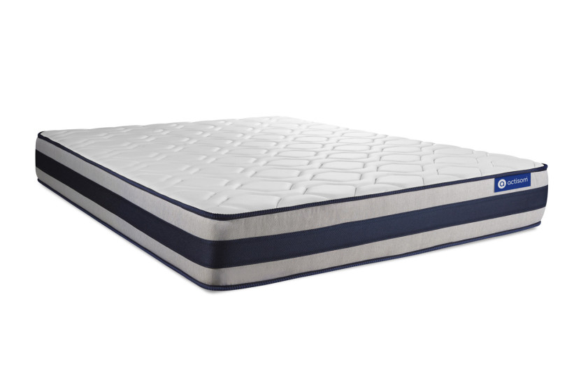 Pack lit complet 160x200 cm - Matelas + Sommier Blanc (en kit) + 2 oreillers + Couette - Actimemo Ergo