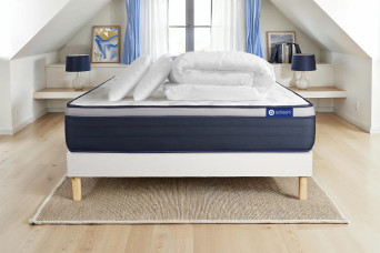 Pack lit complet 140x200 cm - Matelas + Sommier Blanc (en kit) + 2 oreillers + Couette - Actilatex Max
