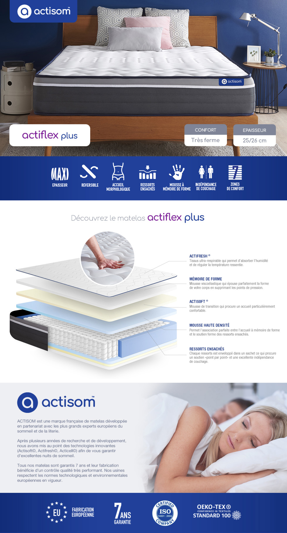 ACTISOM Matelas 200x200 Latex+Mémoire de forme Maxi épaisseur 7zones de  confort